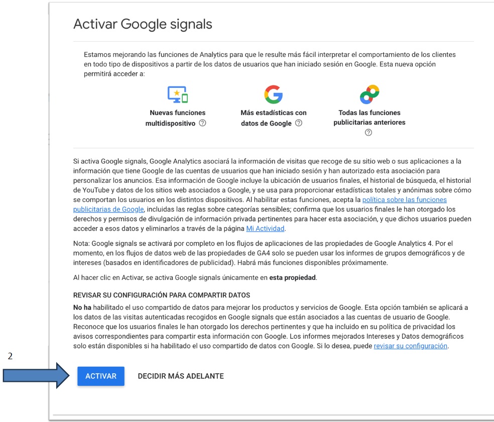 Activar google signals